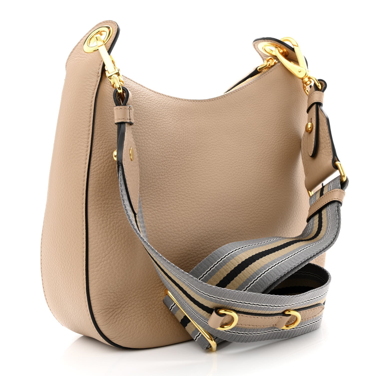 Prada Vitello Phenix Zippered Messenger Hobo Cammeo 3 of 11