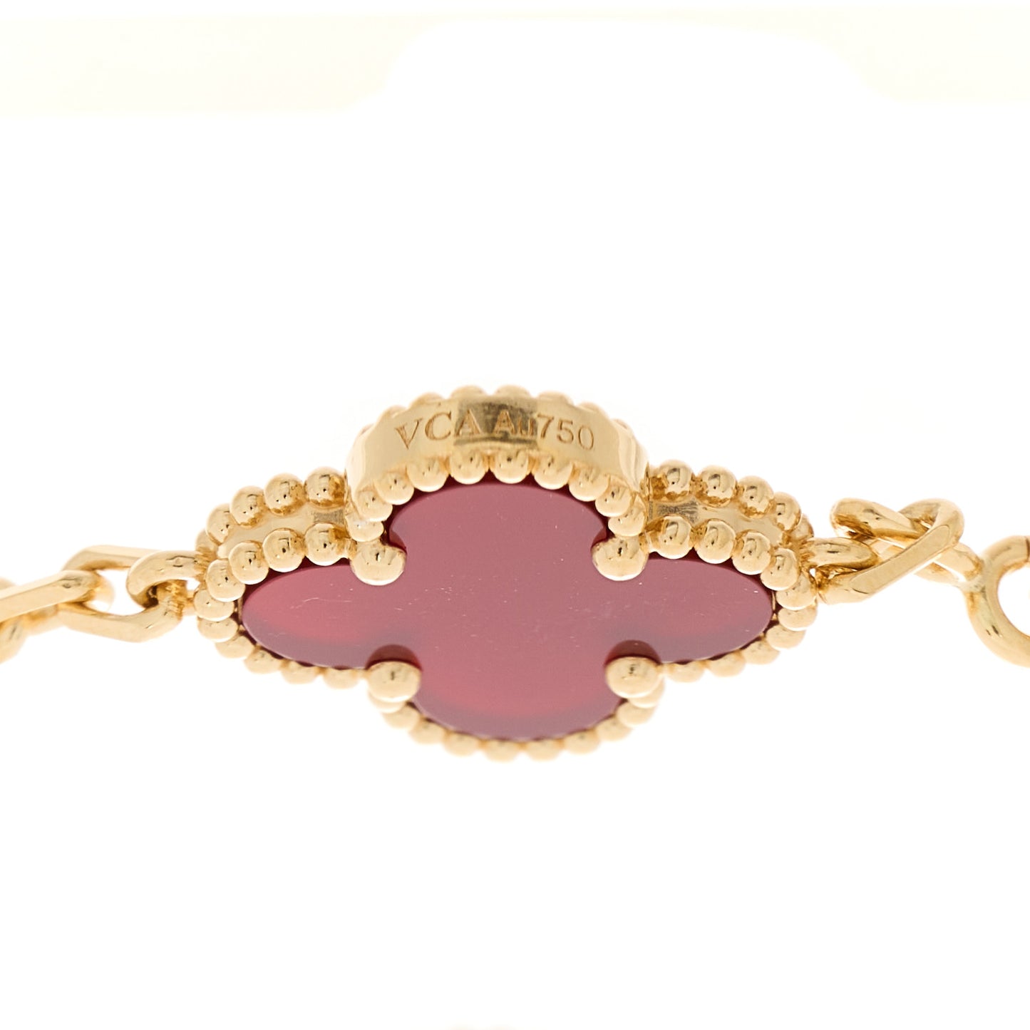 18K Yellow Gold Carnelian 5 Motifs Vintage Alhambra Bracelet