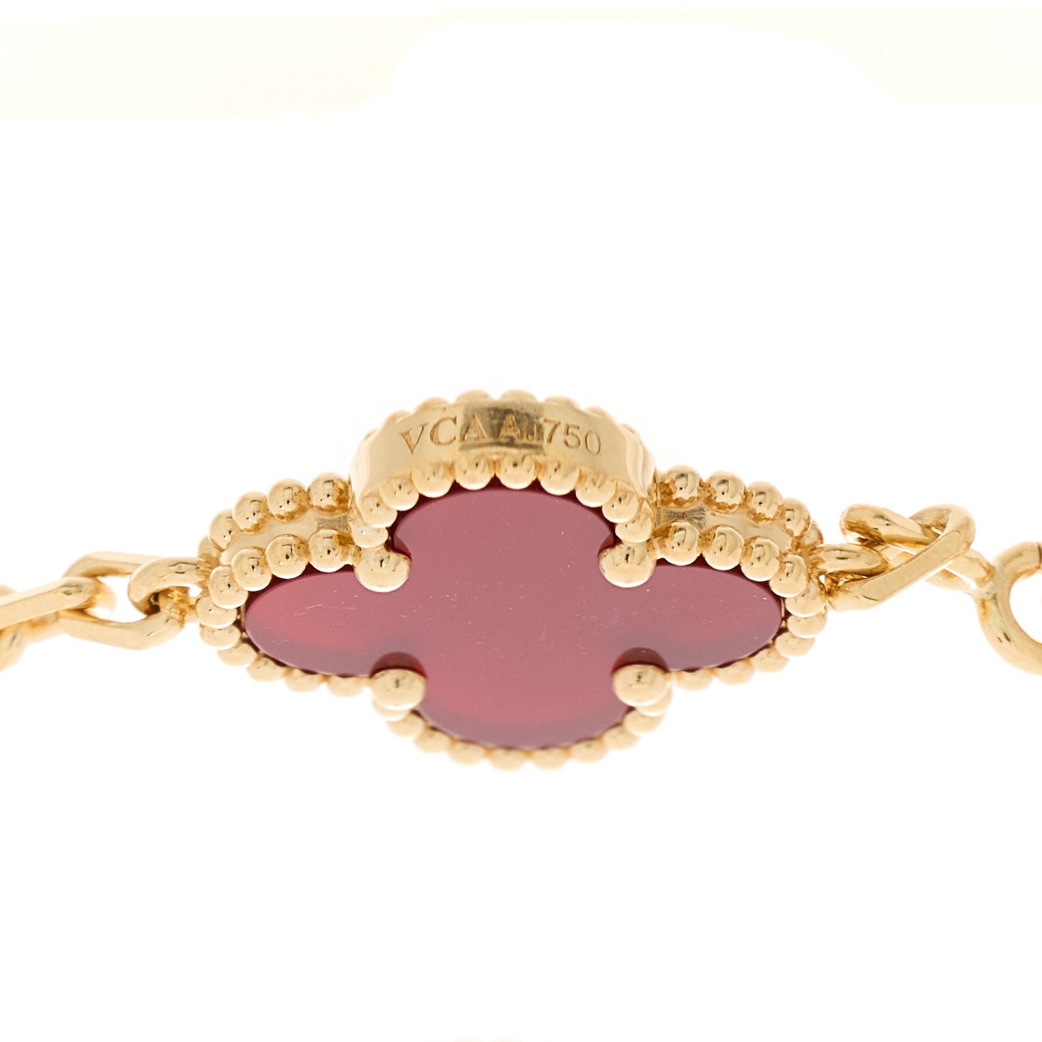 Van Cleef & Arpels 18K Yellow Gold Carnelian 5 Motifs Vintage Alhambra Bracelet 3 of 4