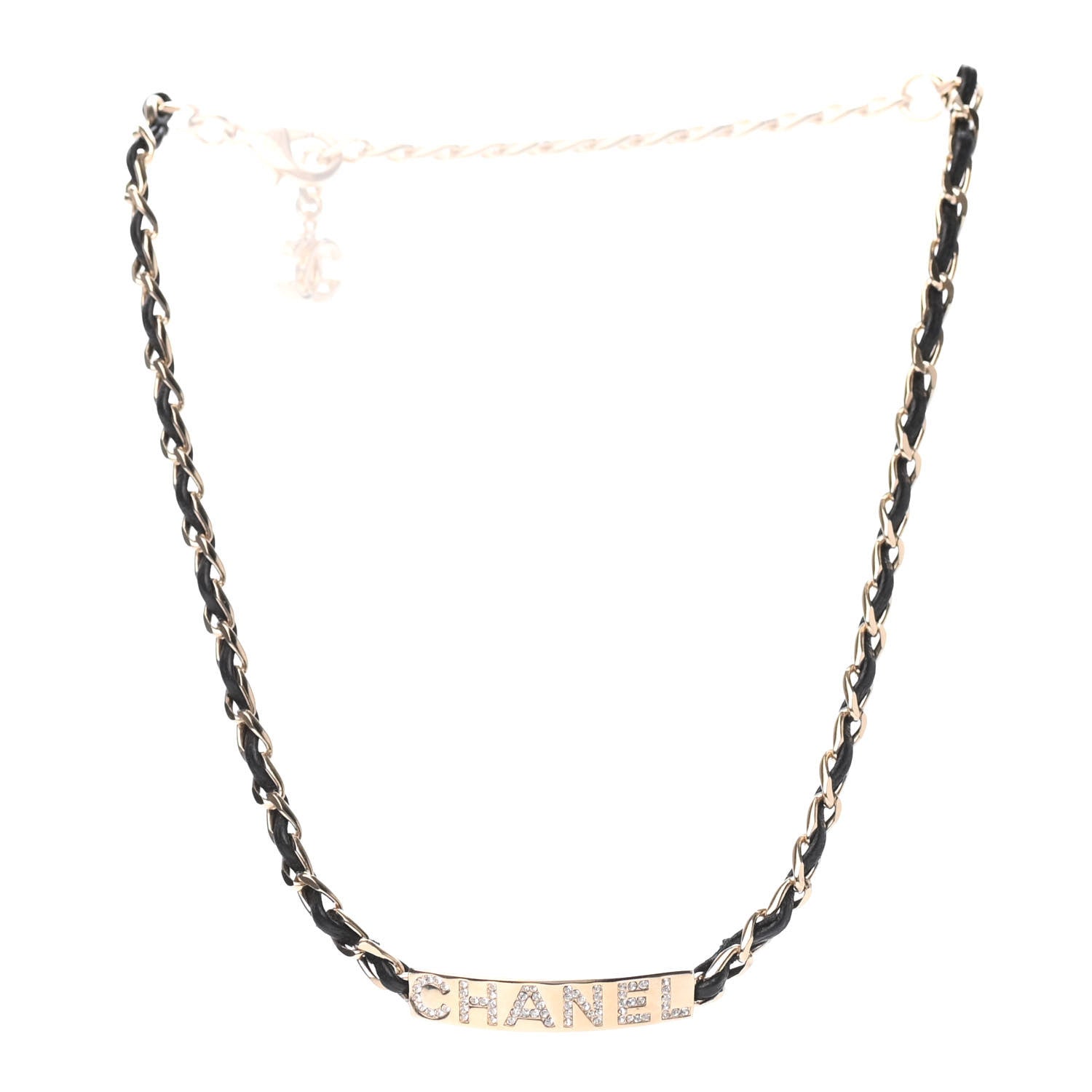 Chanel Metal Lambskin Crystal Sergeant Chanel Choker Necklace Black Gold 2 of 4