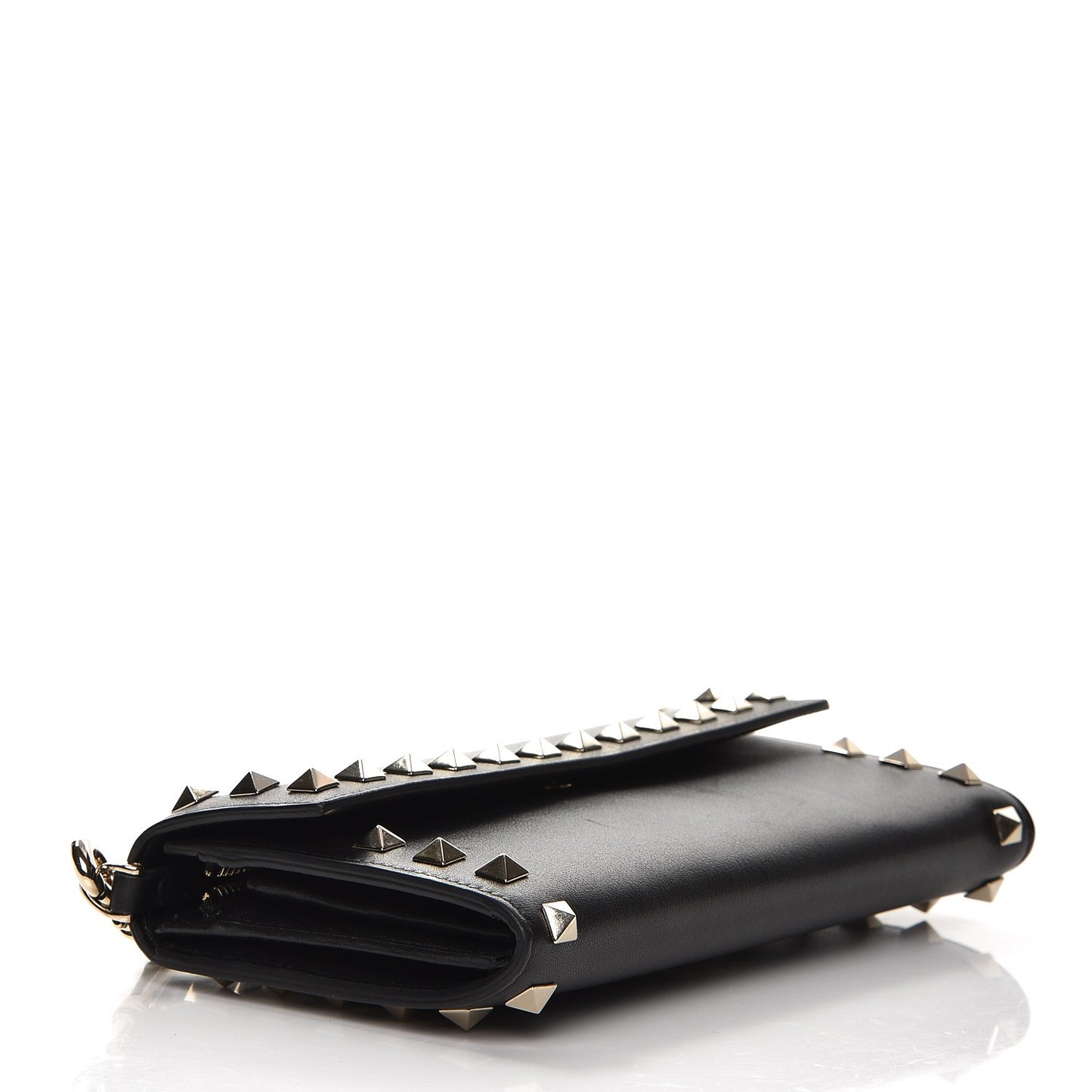 Calfskin Rockstud Wristlet Travel Wallet Black