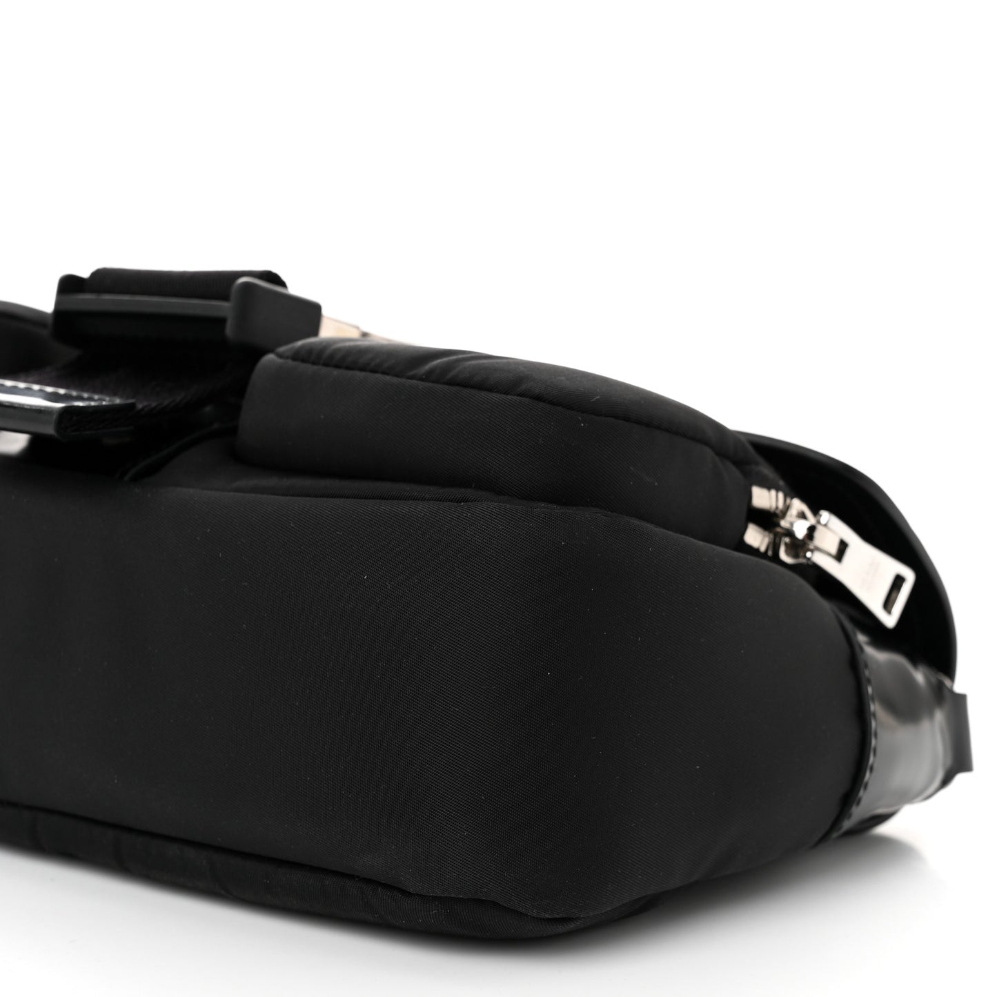 Re-Nylon Spazzolato Double Pocket Buckle Shoulder Bag Black