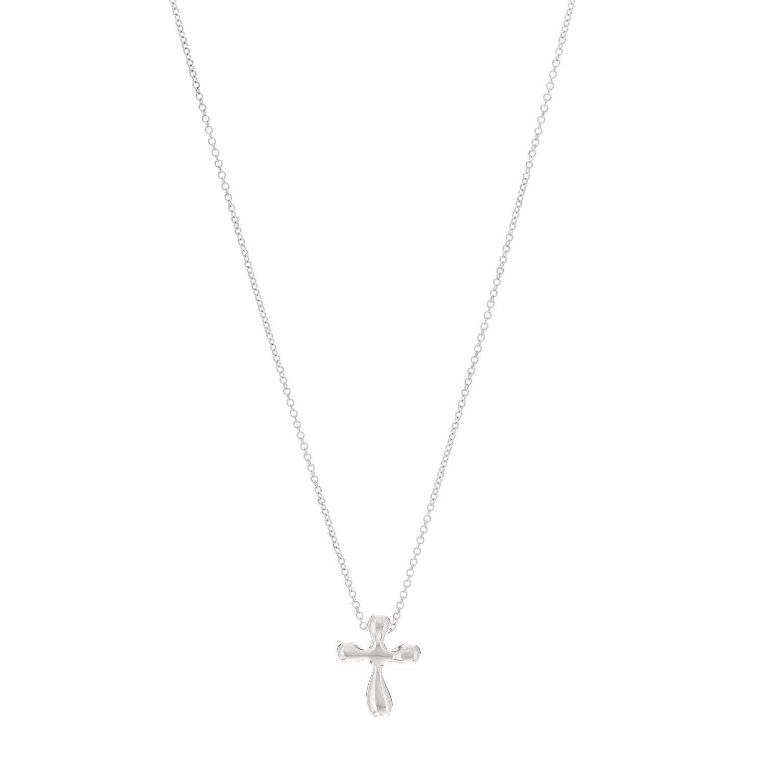 Tiffany Sterling Silver 12mm Elsa Peretti Cross Pendant Necklace 1 of 5