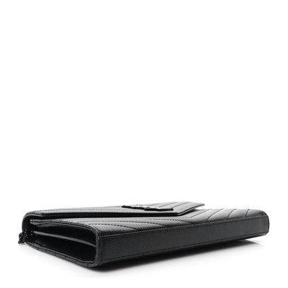 Saint Laurent Grain De Poudre Matelasse Chevron Monogram Monochrome Chain Wallet Black 6 of 17