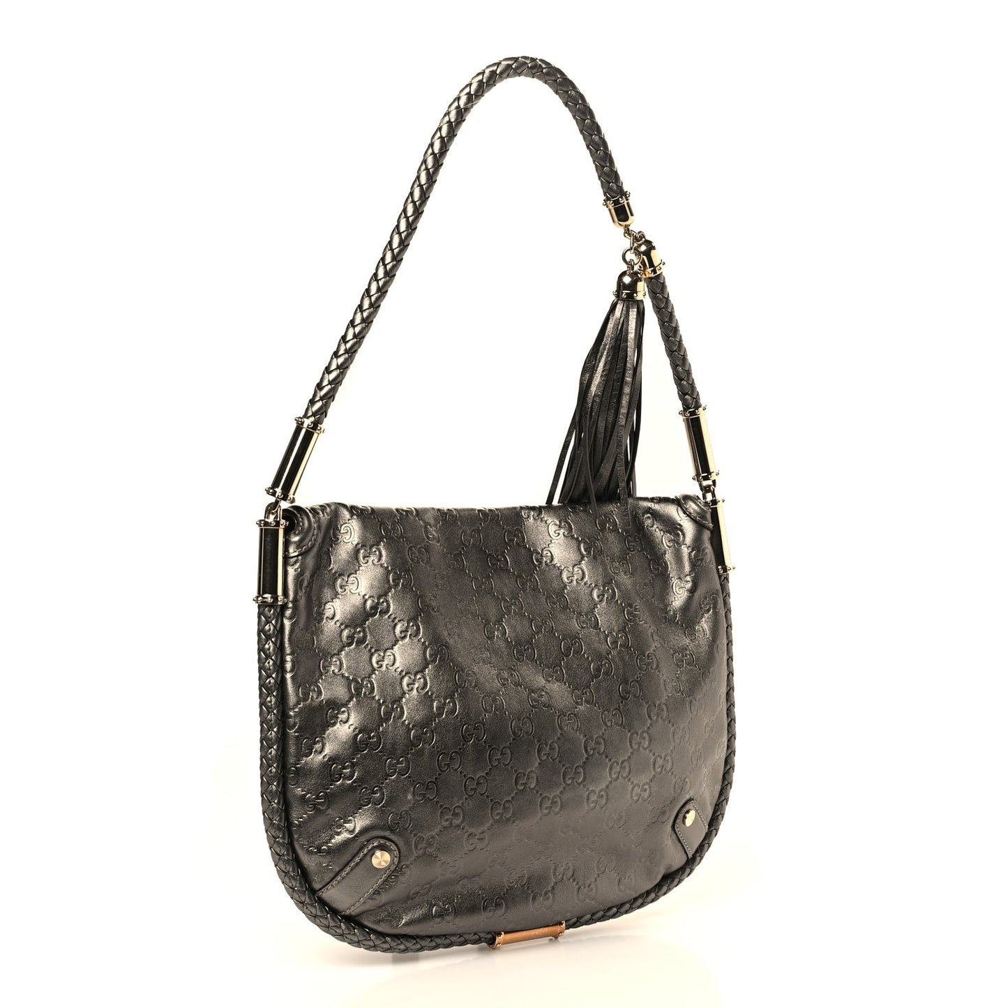 Guccissima Medium Britt Tassel Shoulder Bag Gunmetal