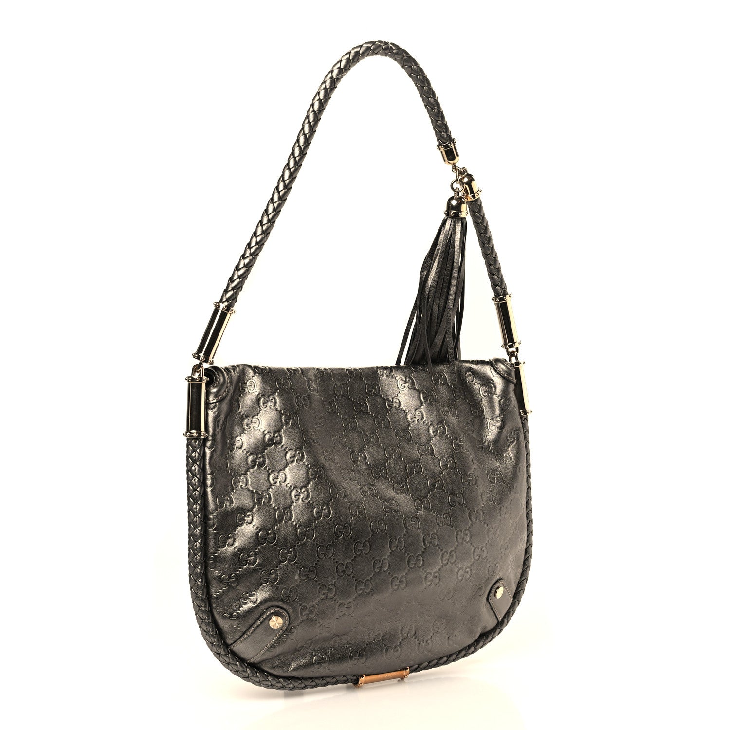 Gucci Guccissima Medium Britt Tassel Shoulder Bag Gunmetal 3 of 9