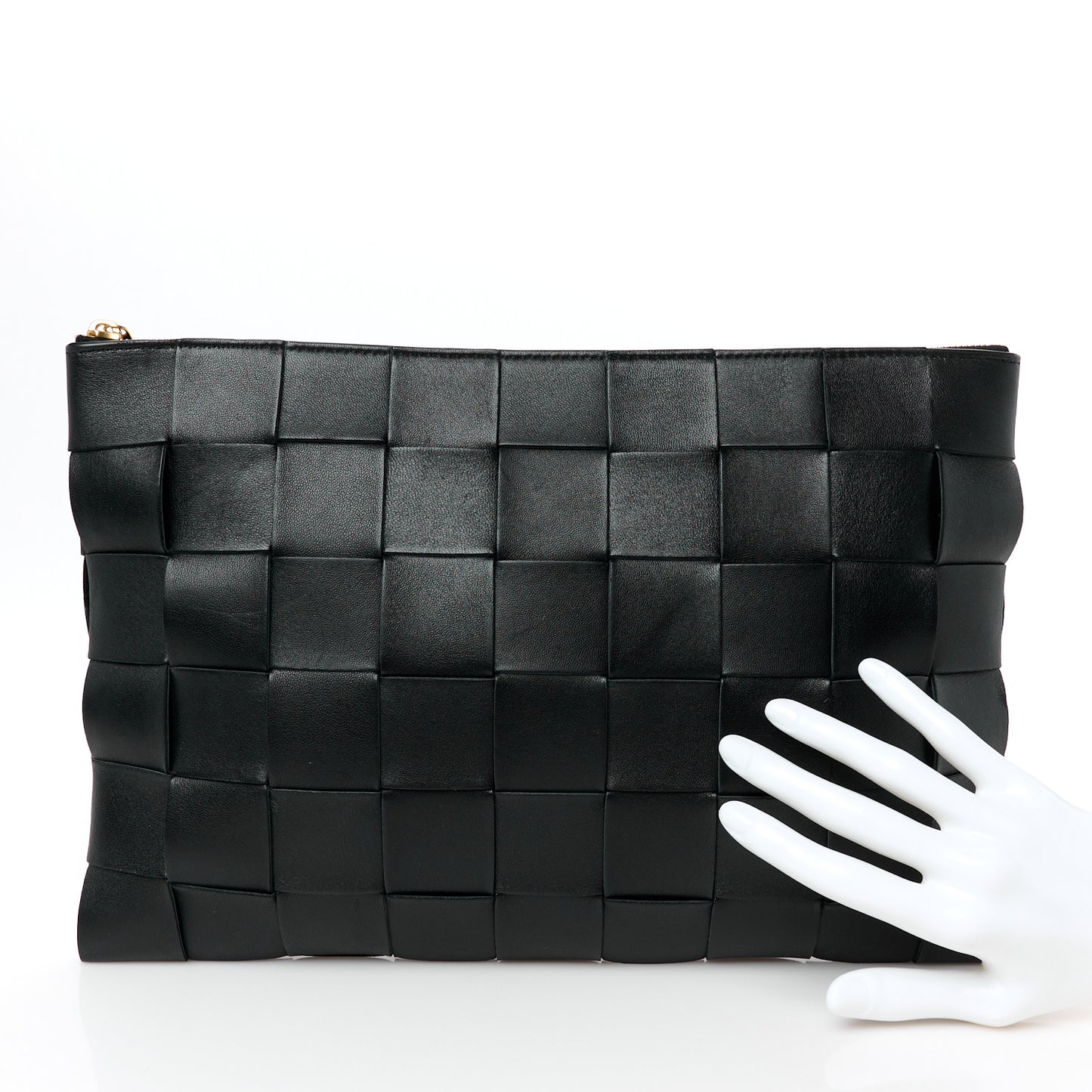Nappa Maxi Intrecciato Large Cassette Flat Zip Pouch Black