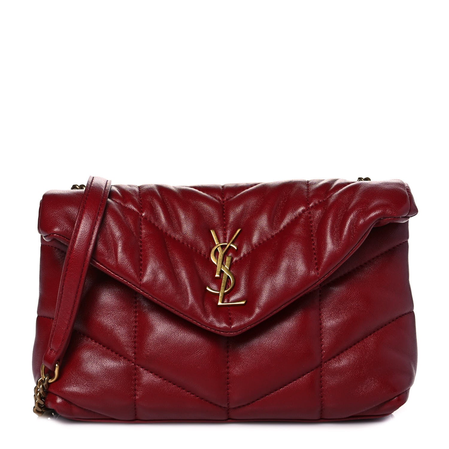 Saint Laurent Lambskin Quilted Toy Loulou Puffer Monogram Chain Satchel Red 1 of 14