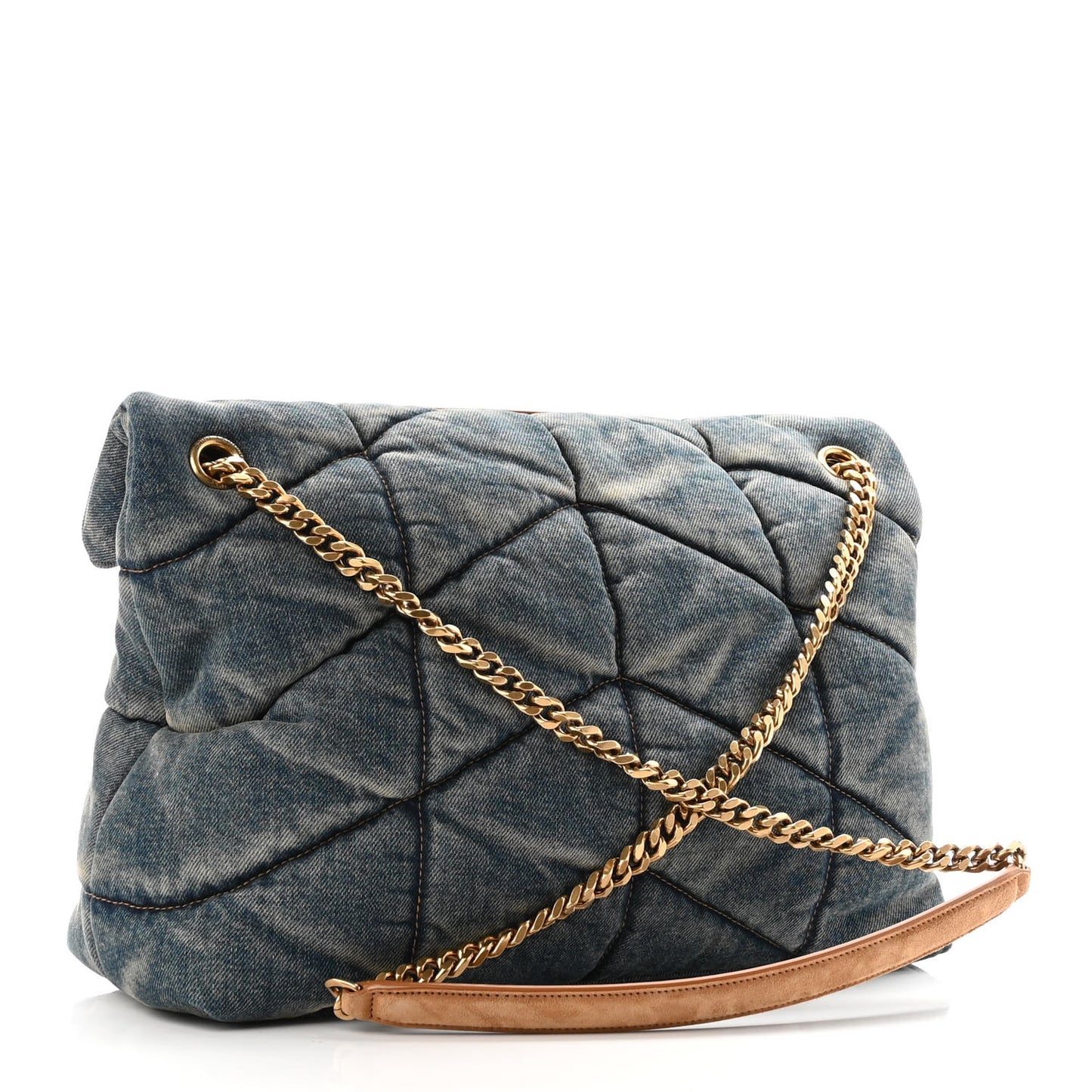 Denim Quilted Medium Loulou Puffer Monogram Chain Satchel Blue Cinnamon
