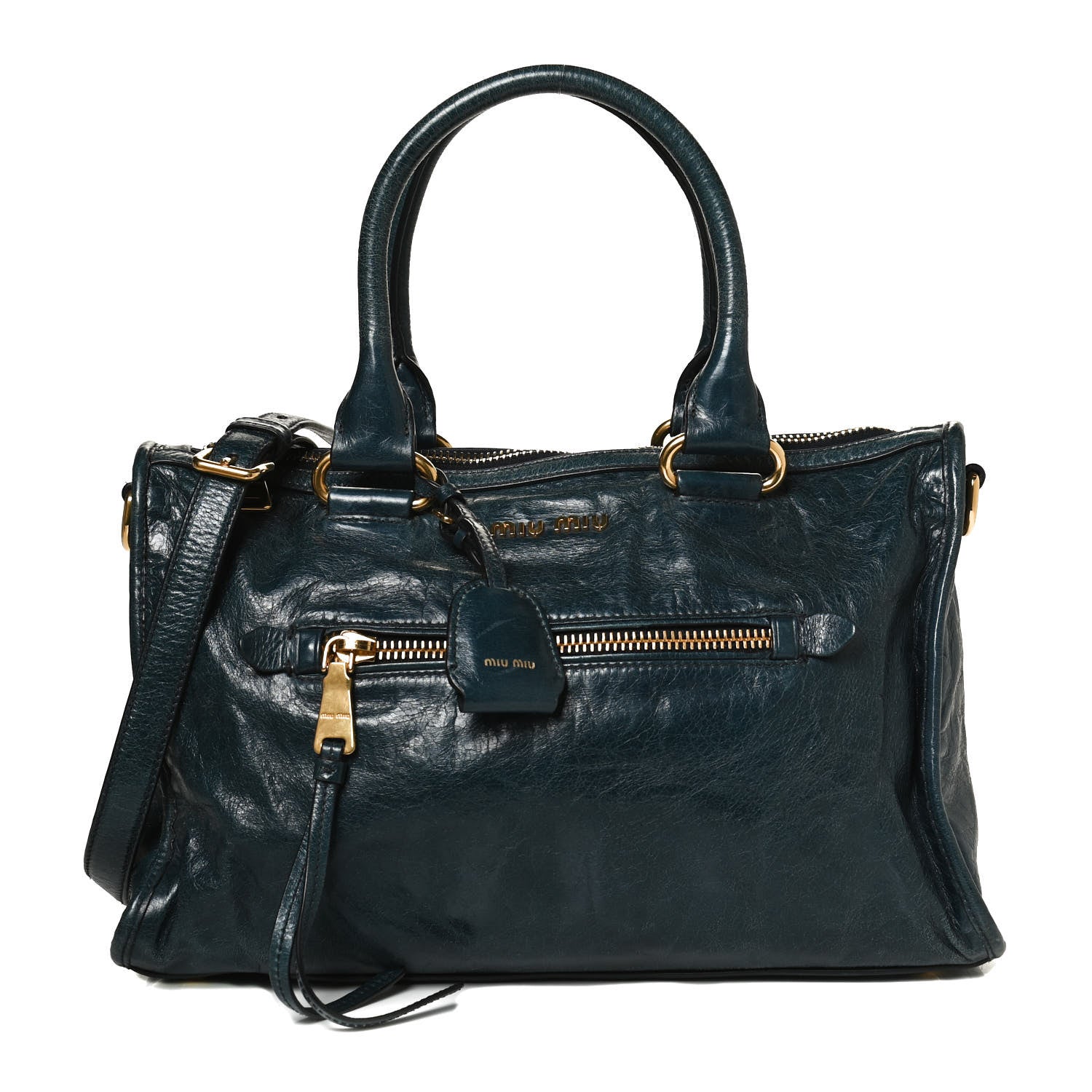 Miu Miu Vitello Shine Zip Tote Denim 1 of 14