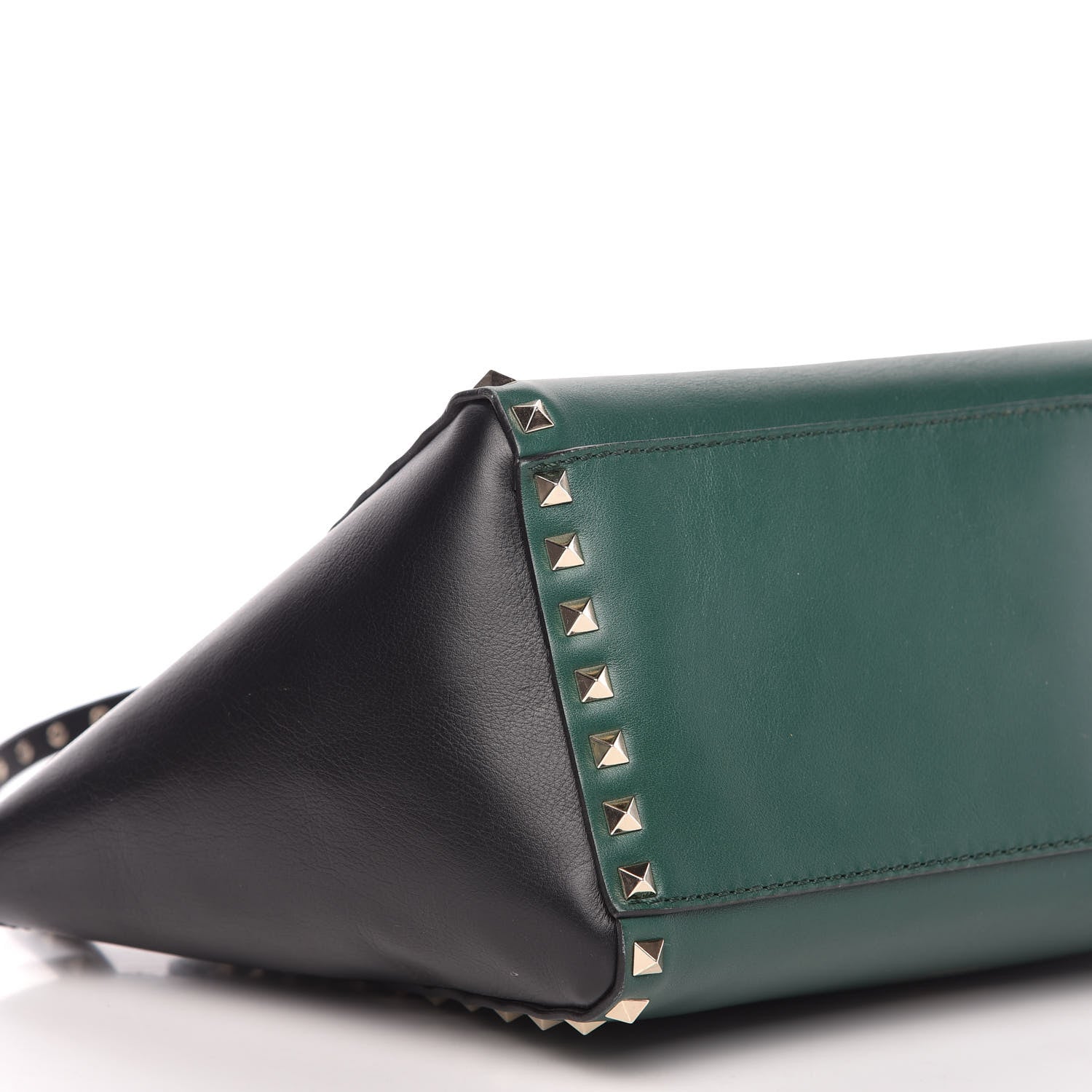 Valentino Garavani Vitello Bi-Color Small Rockstud Double Handle Tote Green Black 6 of 9