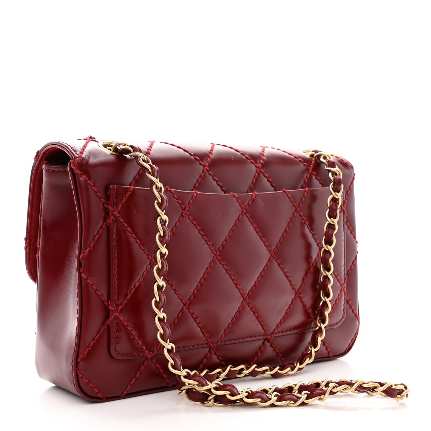 Calfskin Quilted Medium Wild Stitch Flap Burgundy