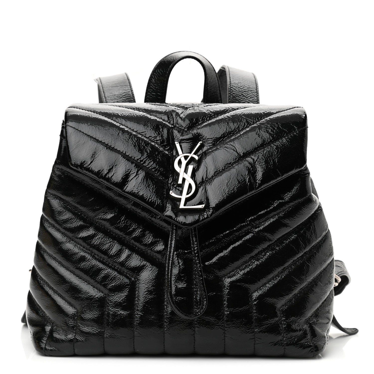 Saint Laurent Patent Y Quilted Monogram Small Loulou Backpack Black 1 of 11