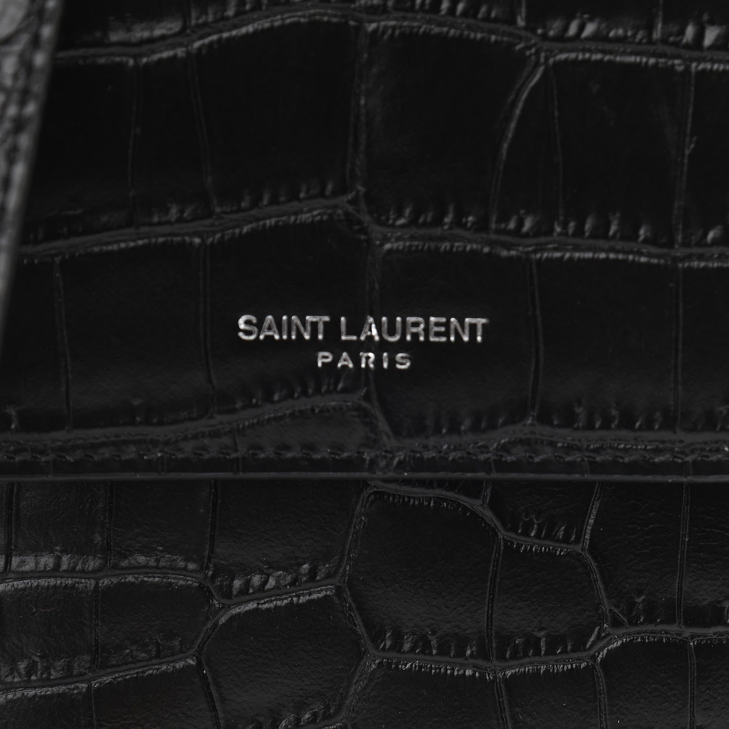 Saint Laurent Calfskin Crocodile Embossed Phone Holder Crossbody Black 7 of 10