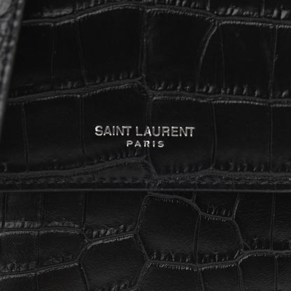 Saint Laurent Calfskin Crocodile Embossed Phone Holder Crossbody Black 7 of 10