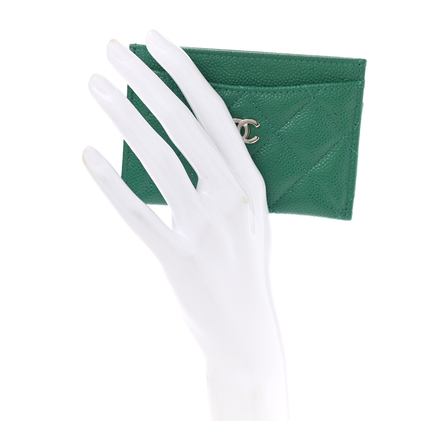 Caviar Quilted Card Holder Green