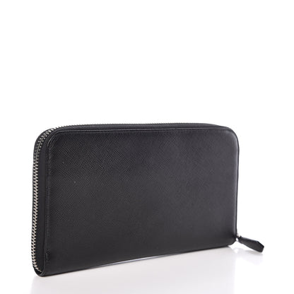 Prada Saffiano Triangle Zip Around Wallet Black 3 of 7