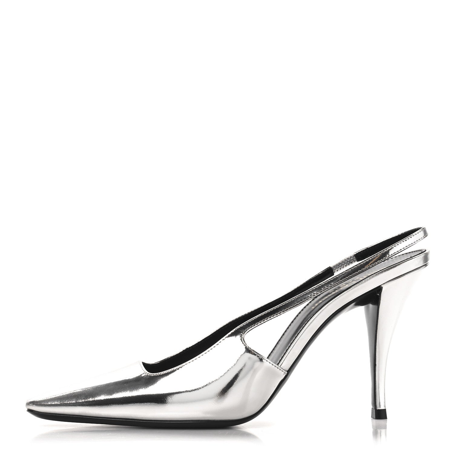 Saint Laurent Patent Tom 90 Dream Slingback Pumps 38.5 Argento 1 of 10