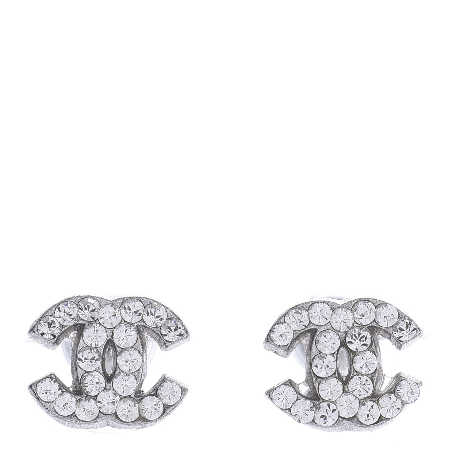 Chanel Crystal Timeless CC Earrings Silver 1 of 4