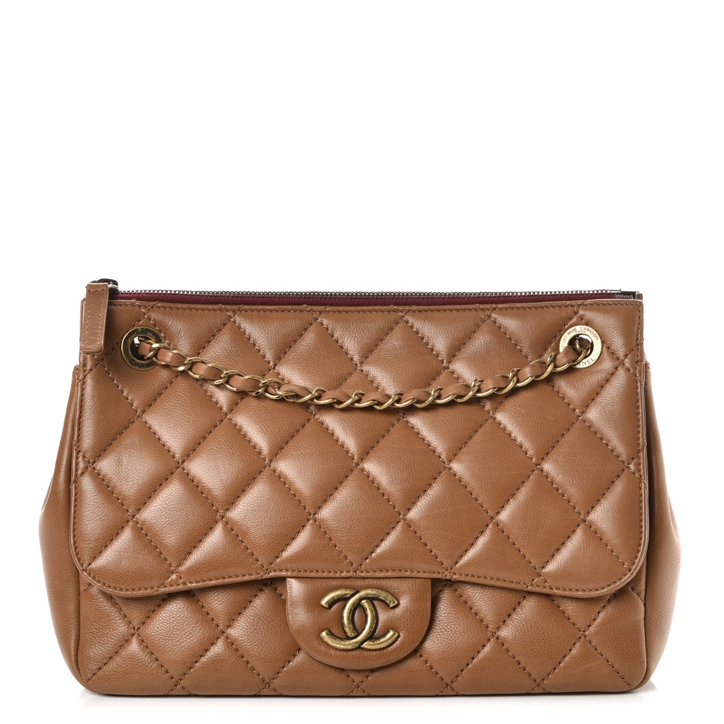 Calfskin Large Blizzard Zip Top Flap Bag Light Brown