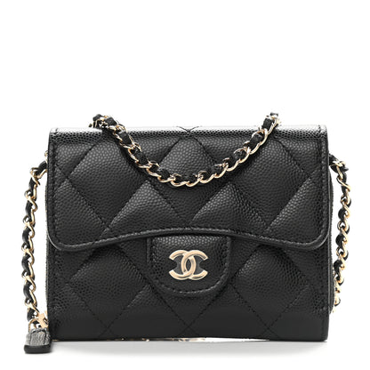 Chanel Caviar Quilted Flap Zip Card Holder On Chain Black 1 of 9