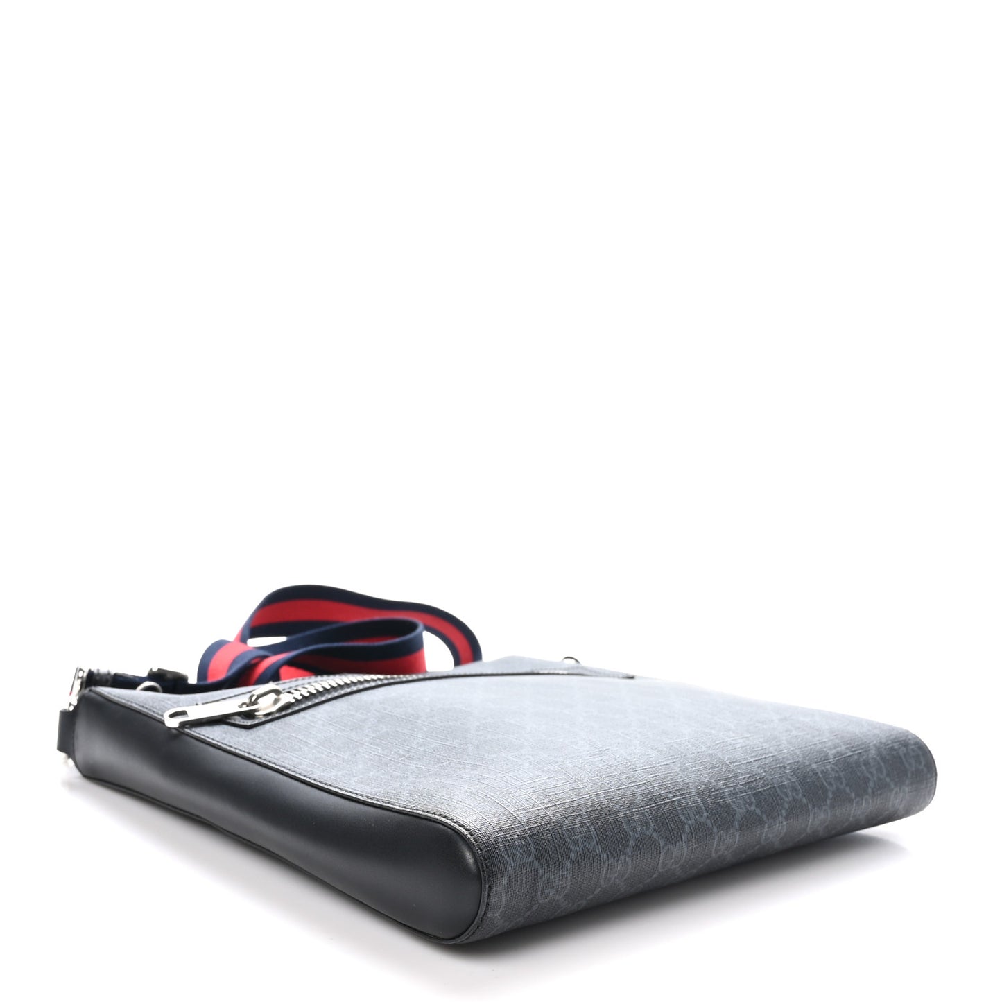GG Supreme Monogram Appia Calfskin Web Flat Messenger Bag Black Grey