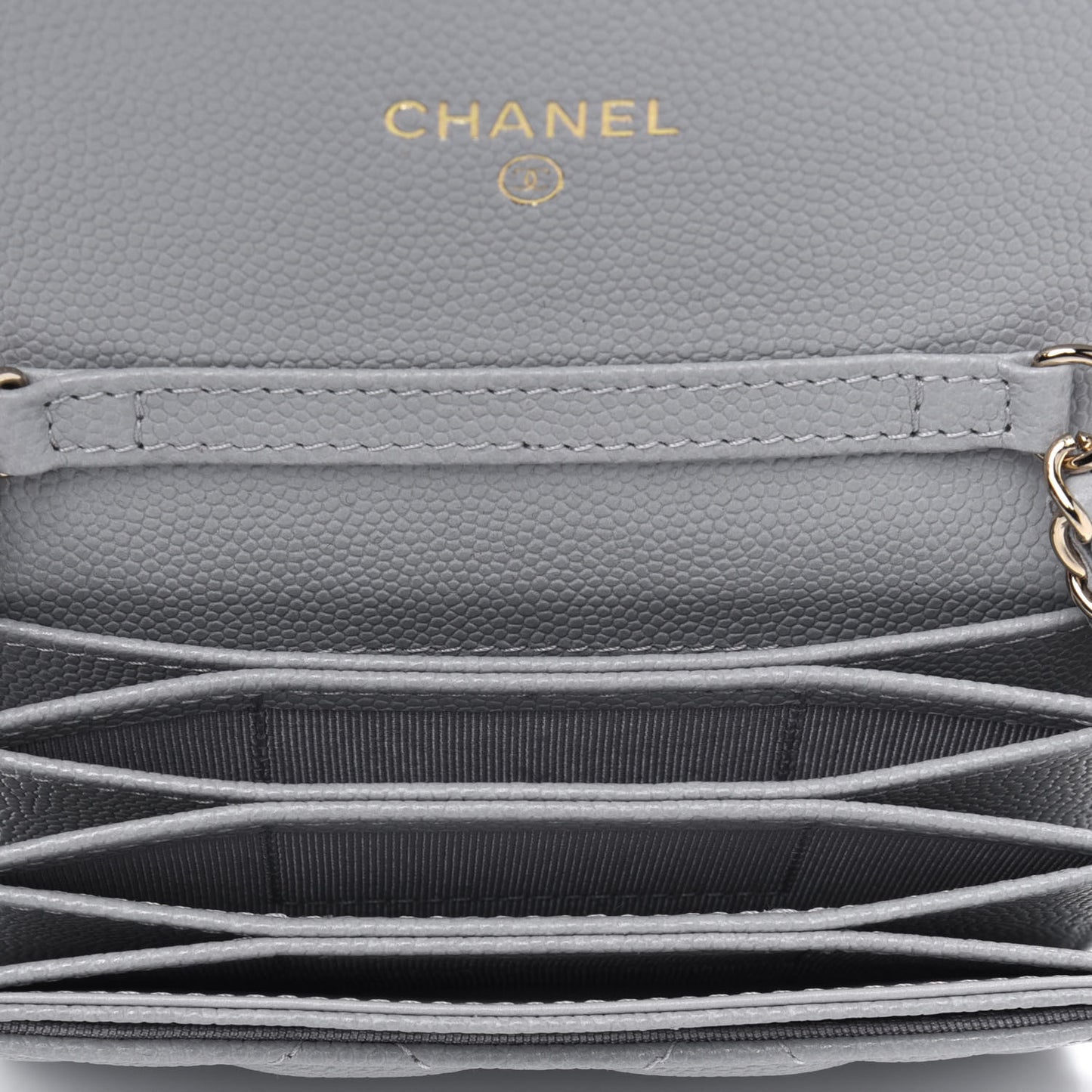 Caviar Quilted Flap Card Holder On Chain Grey