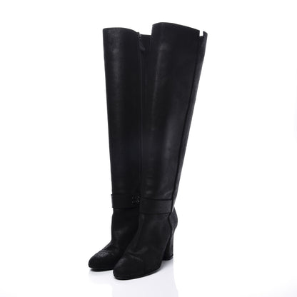 Chanel Suede Calfskin CC Knee High Boots 38 Black 2 of 10