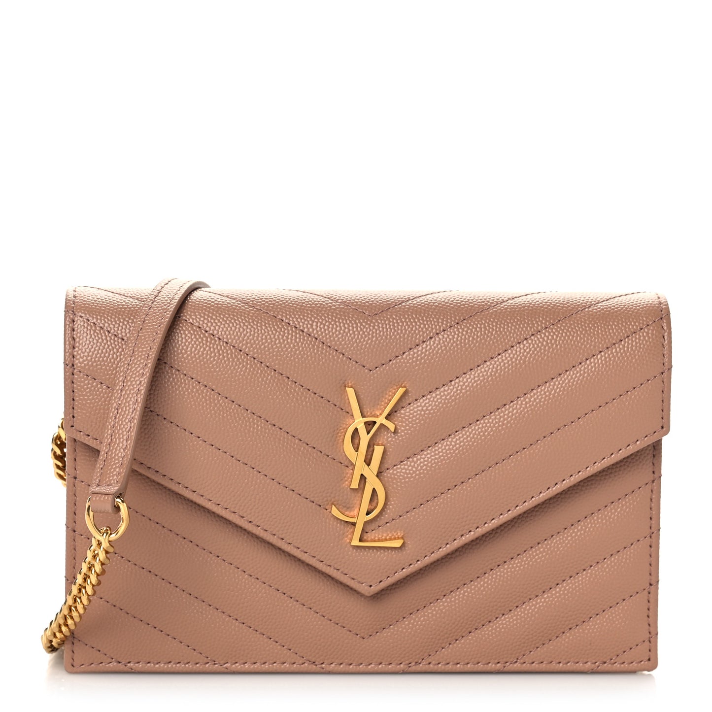 Grain De Poudre Matelasse Chevron Cassandre Envelope Chain Wallet Vintage Peach