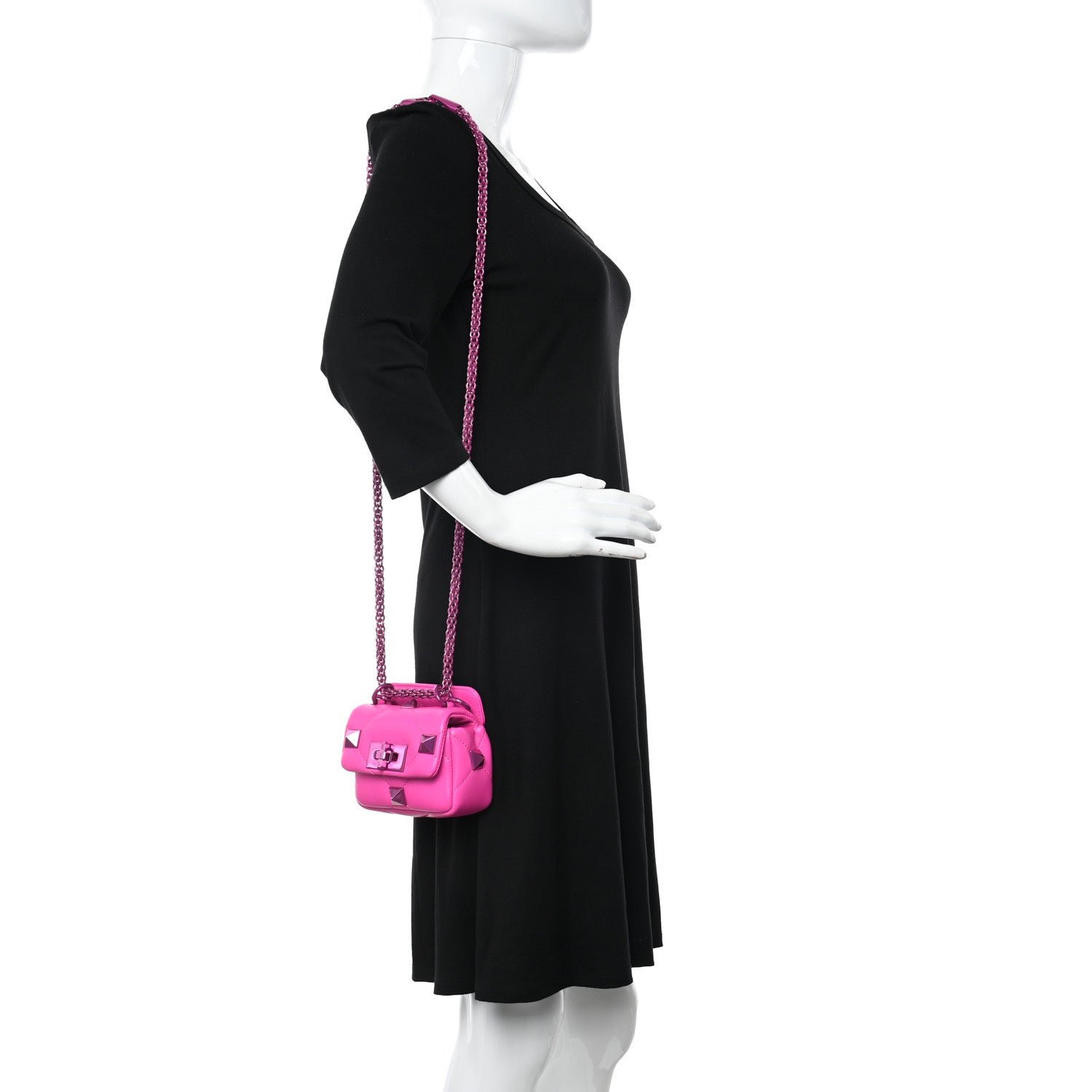 Valentino Garavani Nappa Lacquer Monochrome Mini Roman Stud Shoulder Bag Pink PP 2 of 11