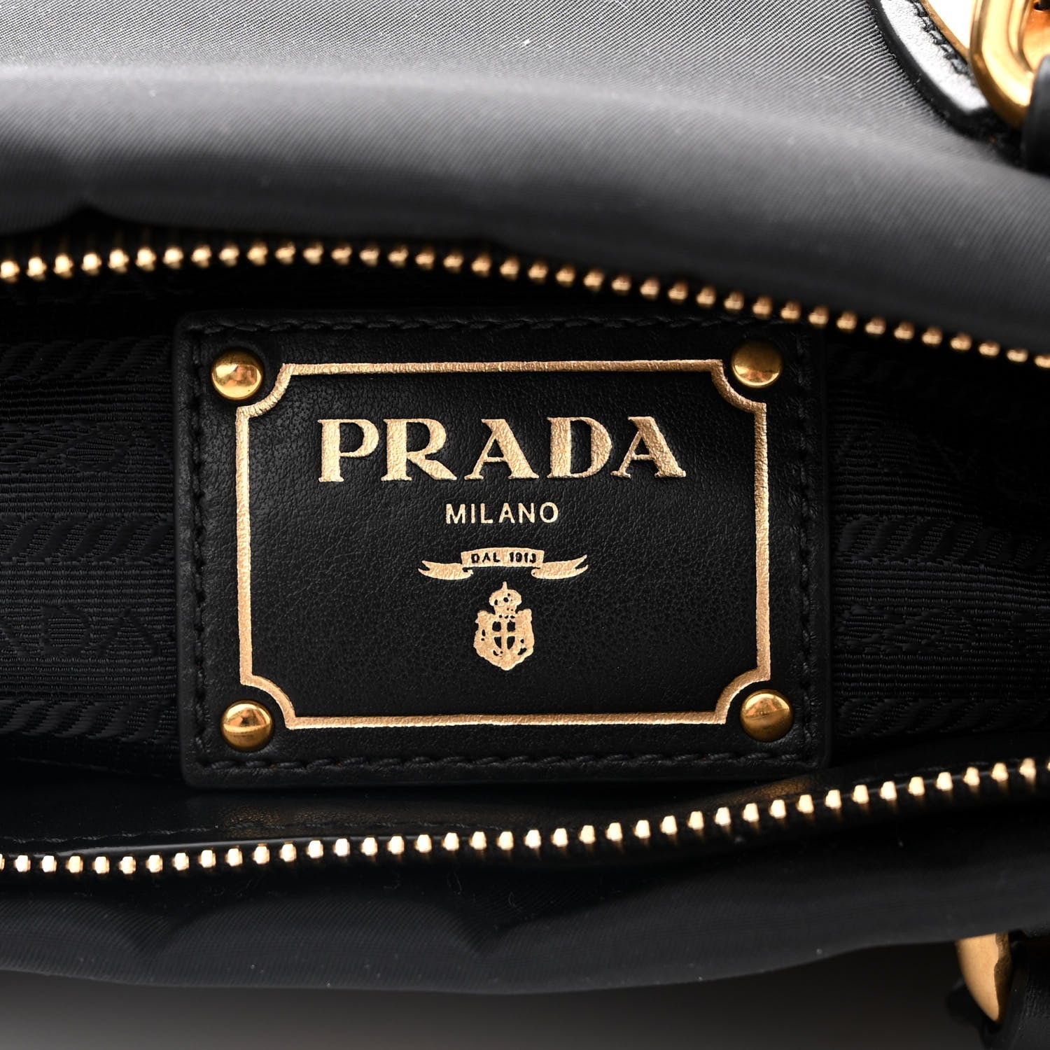 Prada Tessuto Nylon Soft Calfskin Shopping Satchel Black 6 of 10