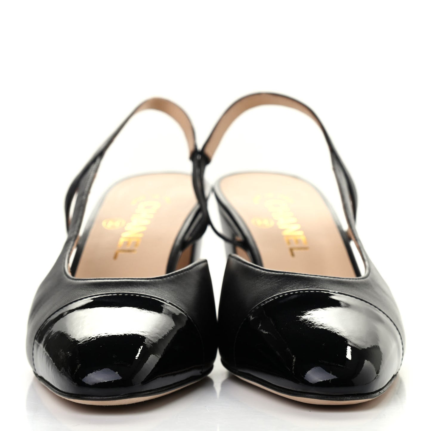 Lambskin Patent Cap Toe CC Slingback Sandals 38 Black