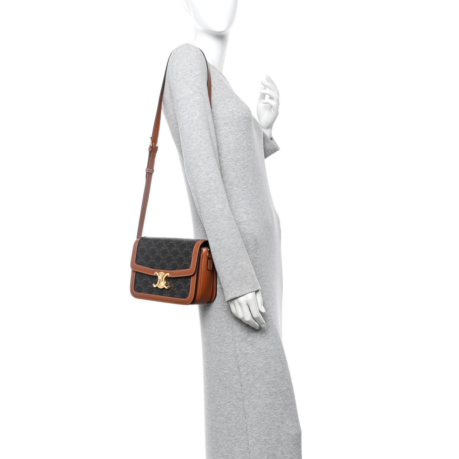 Celine Triomphe Canvas Calfskin Medium Triomphe Bag Tan 2 of 10