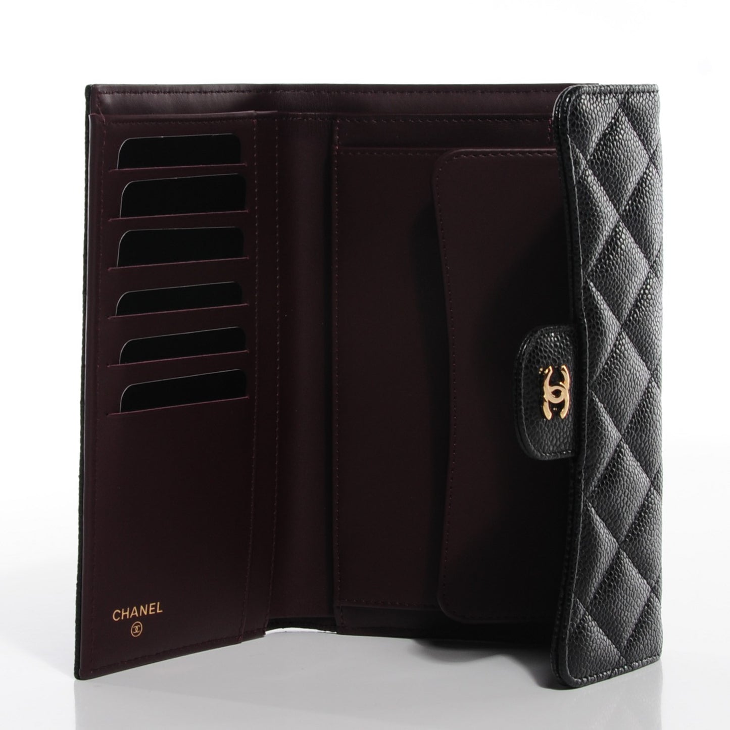 Caviar Quilted Large Flap Wallet Black