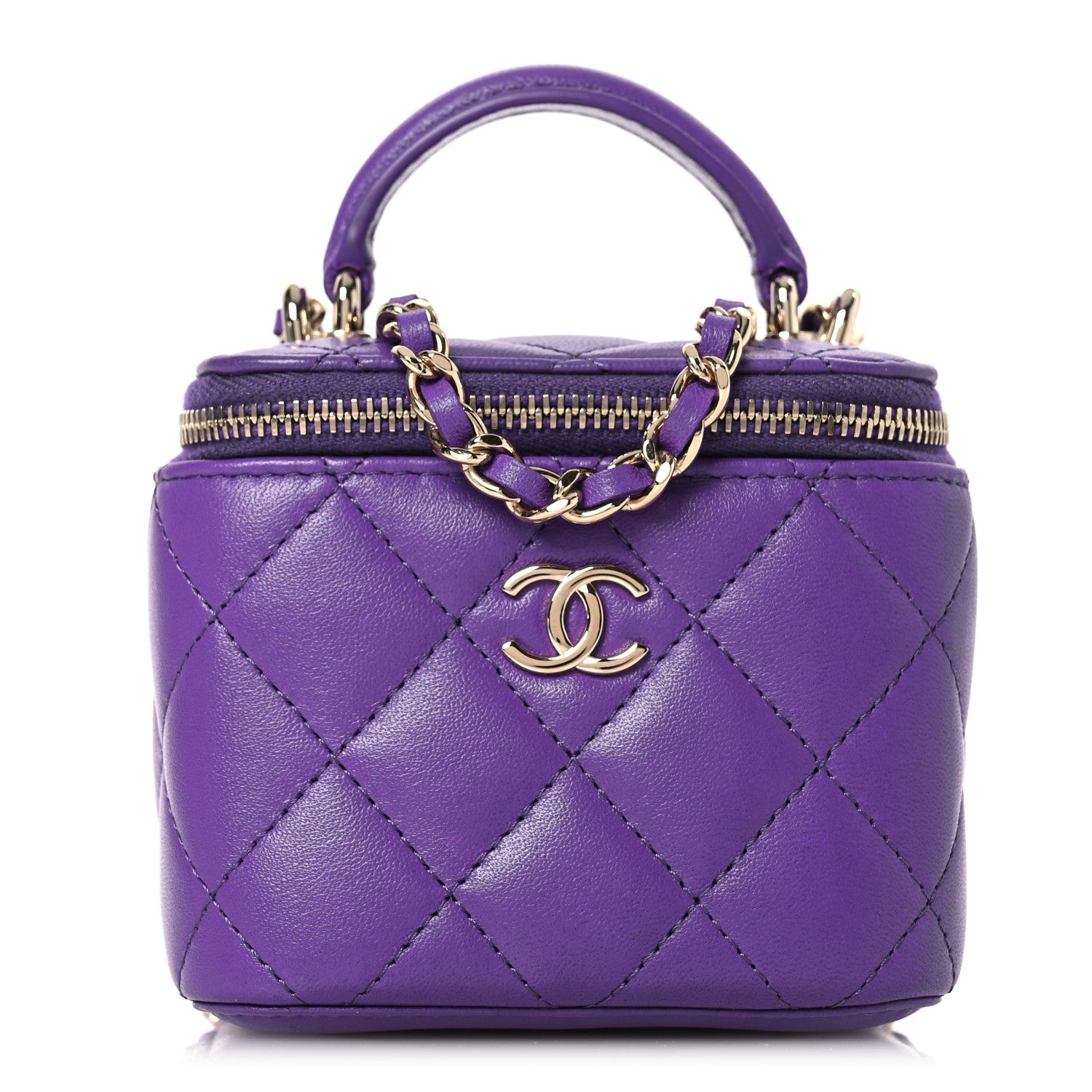 Chanel Lambskin Quilted Top Handle Mini Vanity Case With Chain Purple 1 of 14