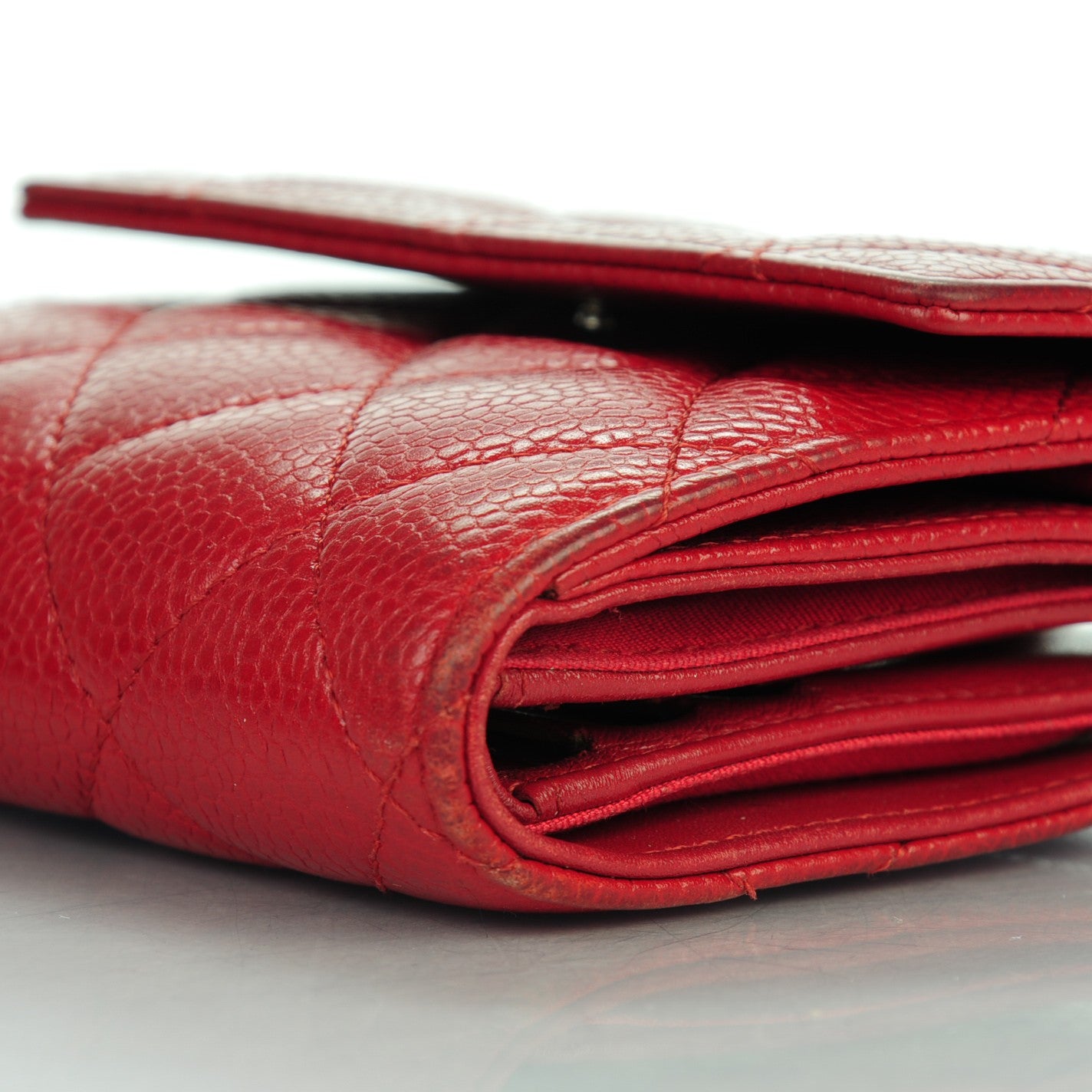 Caviar Quilted Compact French Flap Wallet Red