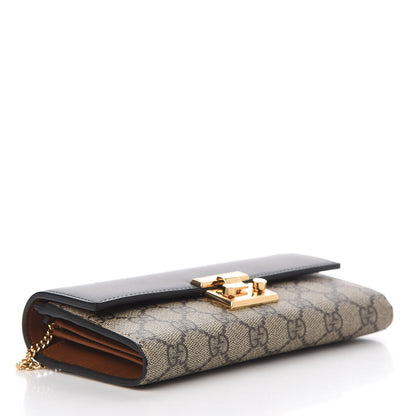 Gucci GG Supreme Monogram Moon Calfskin Padlock Continental Chain Wallet Beige Ebony Black 4 of 8