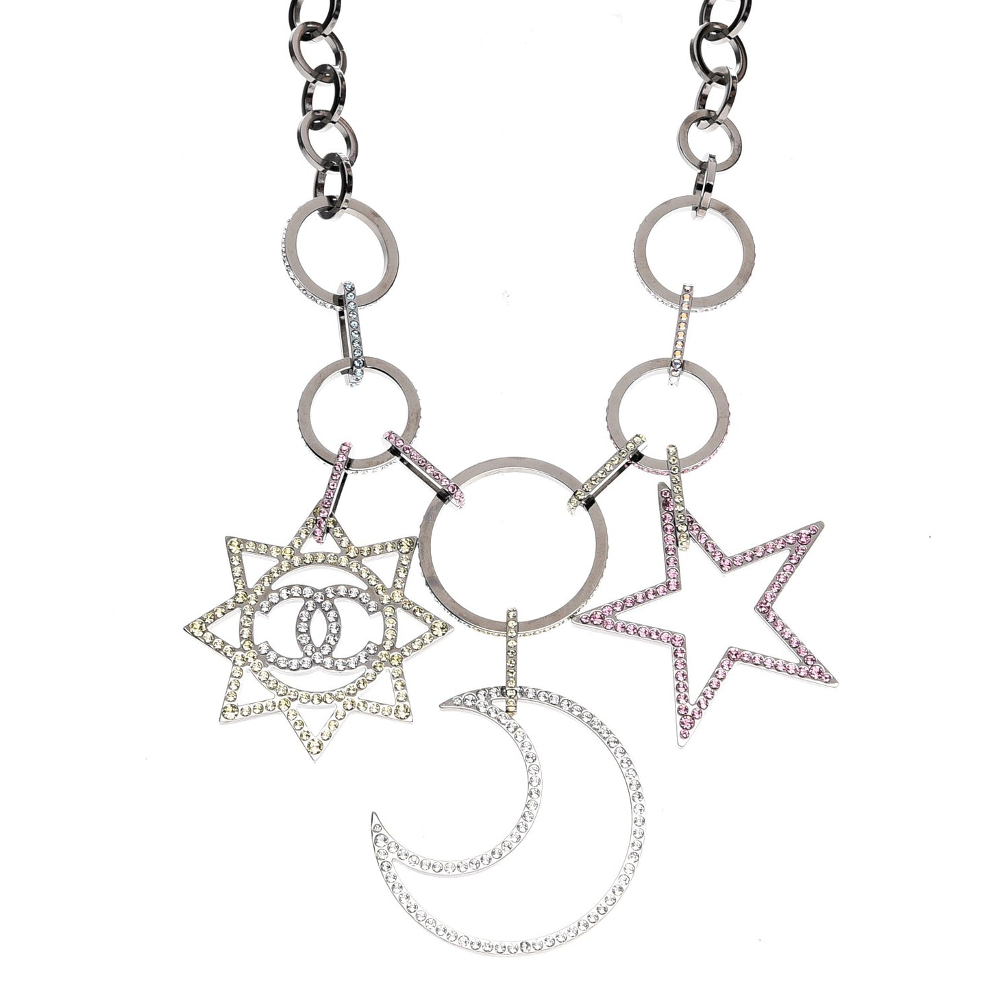 Ruthenium Crystal CC Star Moon Star Necklace