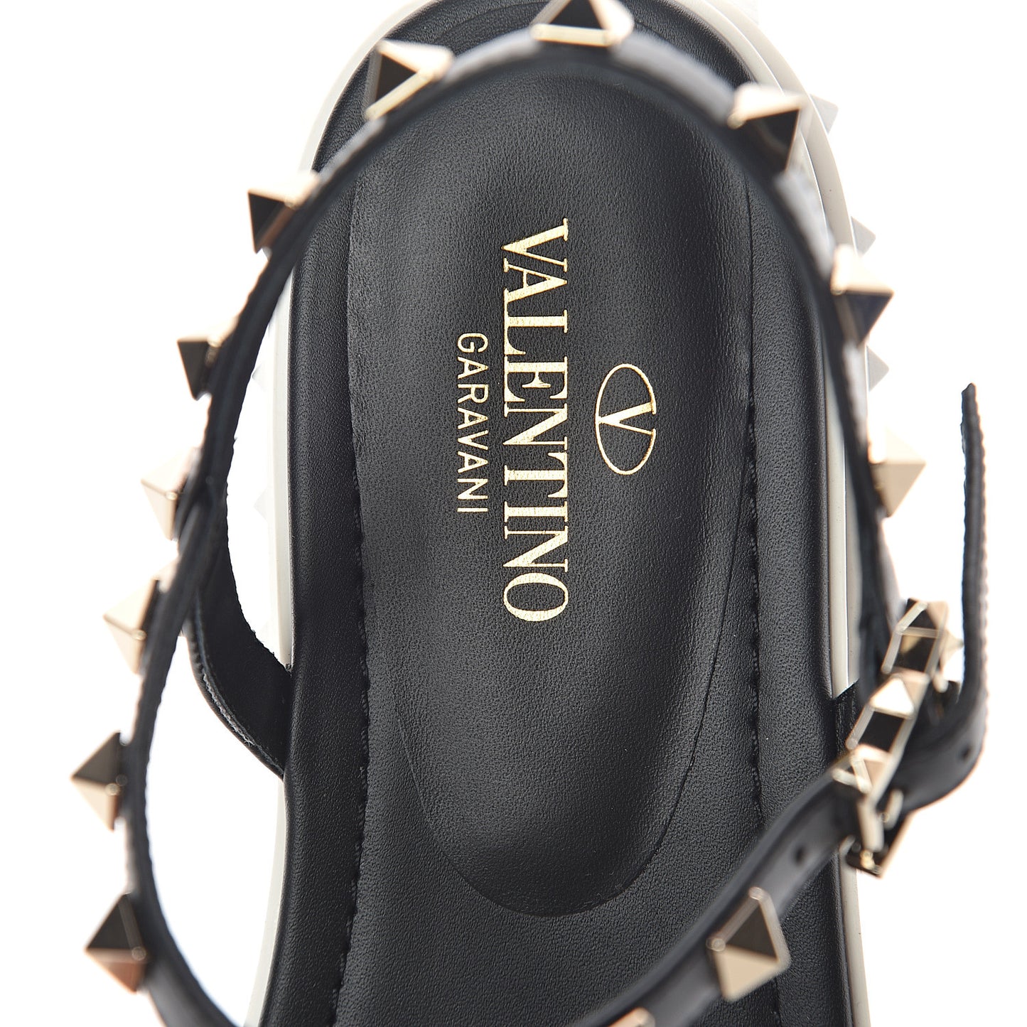 Calfskin Bedrock Rockstud Ankle Flat Sandals 39 Black