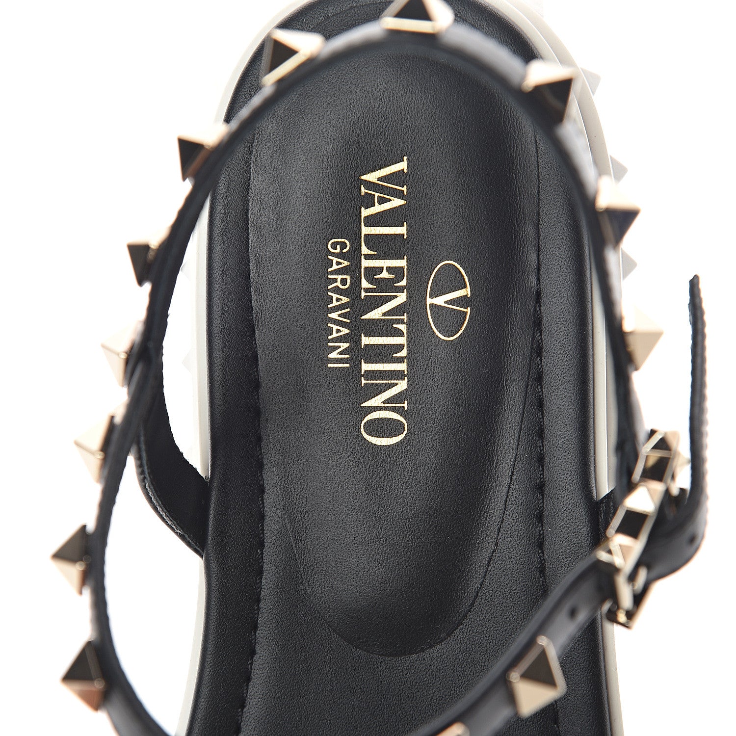 Valentino Garavani Calfskin Bedrock Rockstud Ankle Flat Sandals 39 Black 5 of 7