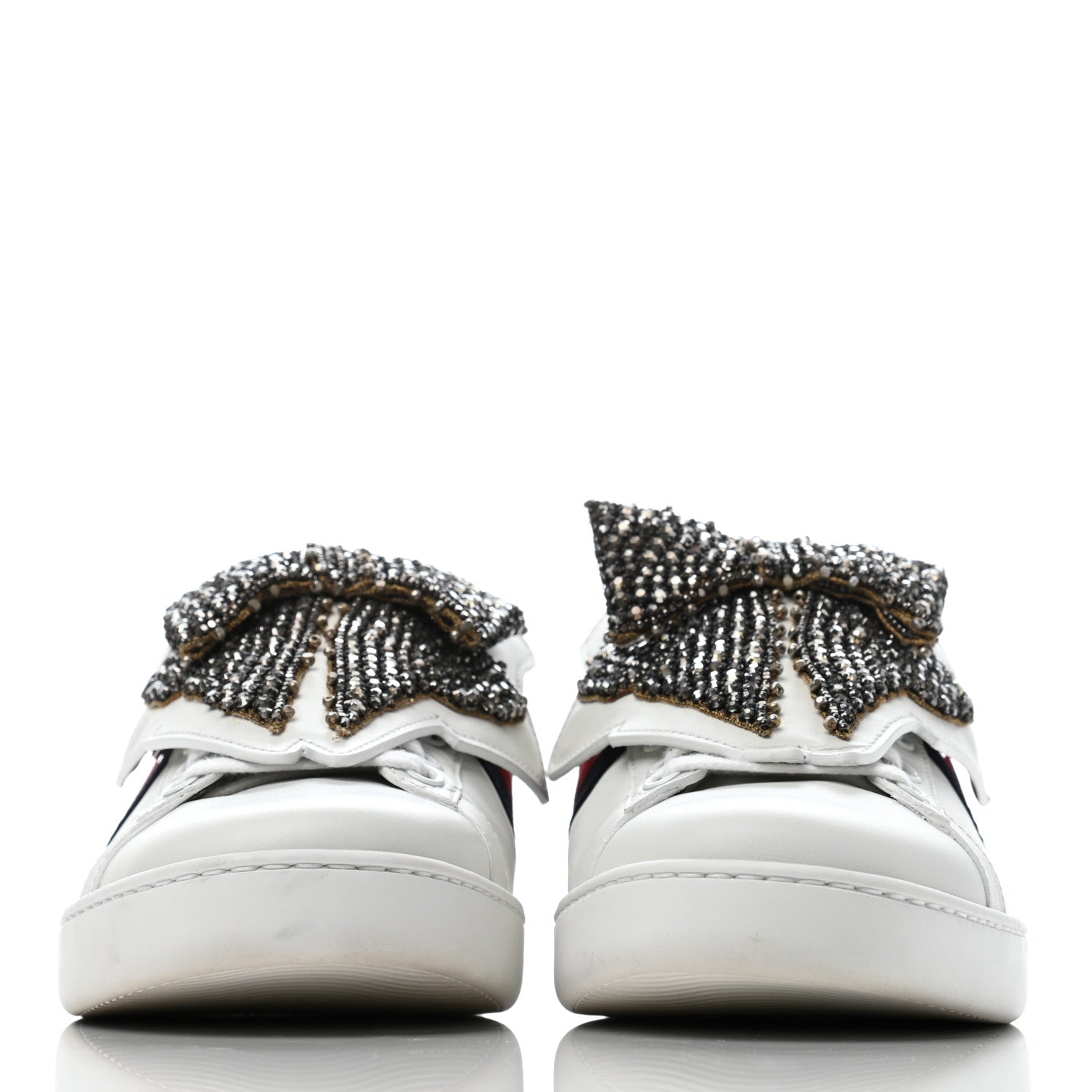 Gucci Calfskin Ayers Web Womens Ace Bow Lace Sneakers 38.5 White 2 of 8