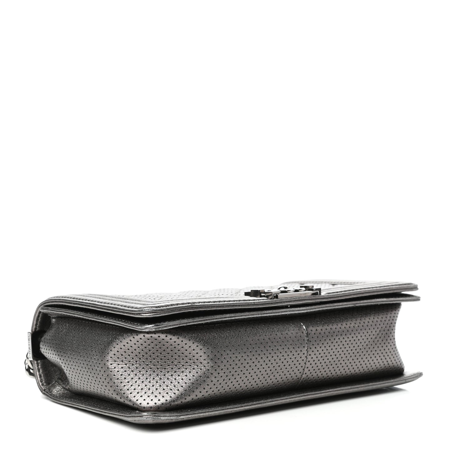 Metallic Lambskin Perforated New Medium Boy Flap Dark Silver