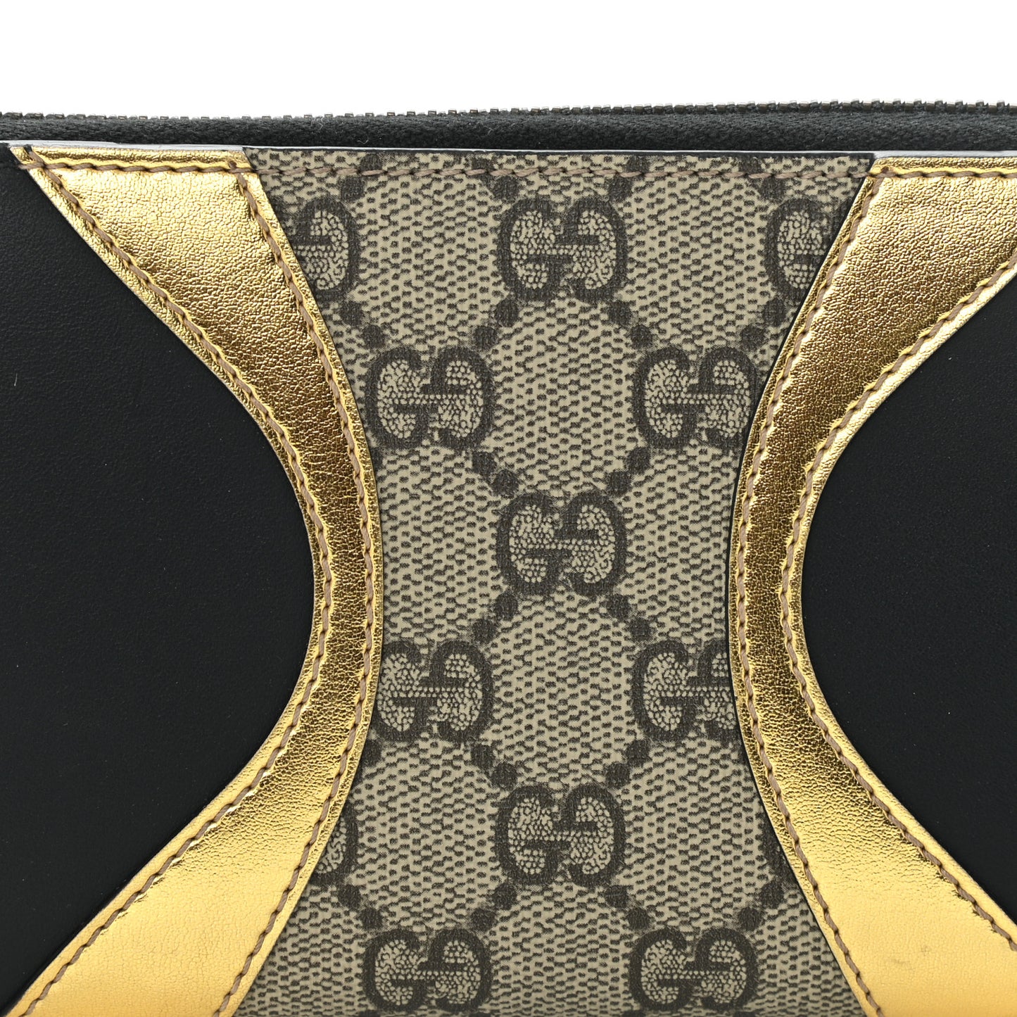GG Supreme Monogram Osiride Zip Around Wallet Black Gold