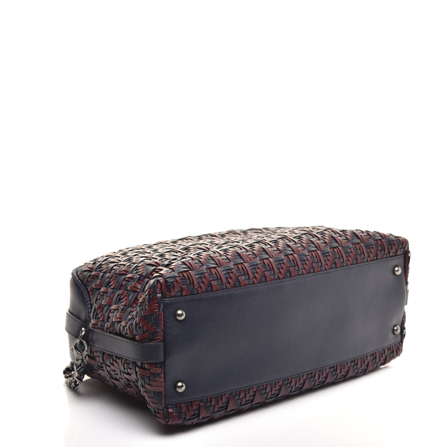 Calfskin Woven Bowling Bag Navy Blue