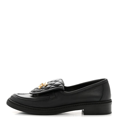 Chanel Lambskin Quilted CC Turnlock Loafers 38.5 Black 1 of 12