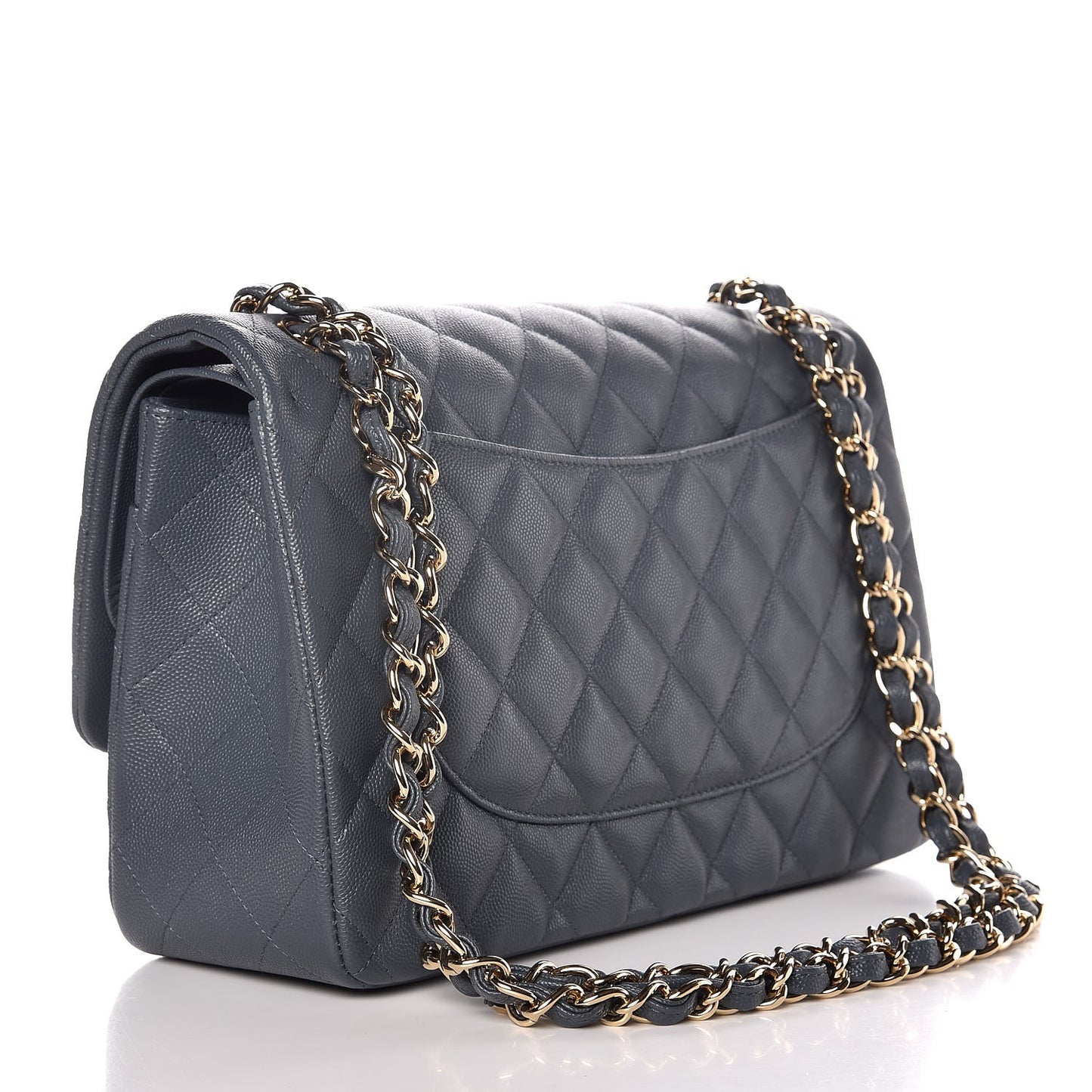 Caviar Quilted Jumbo Double Flap Dark Grey