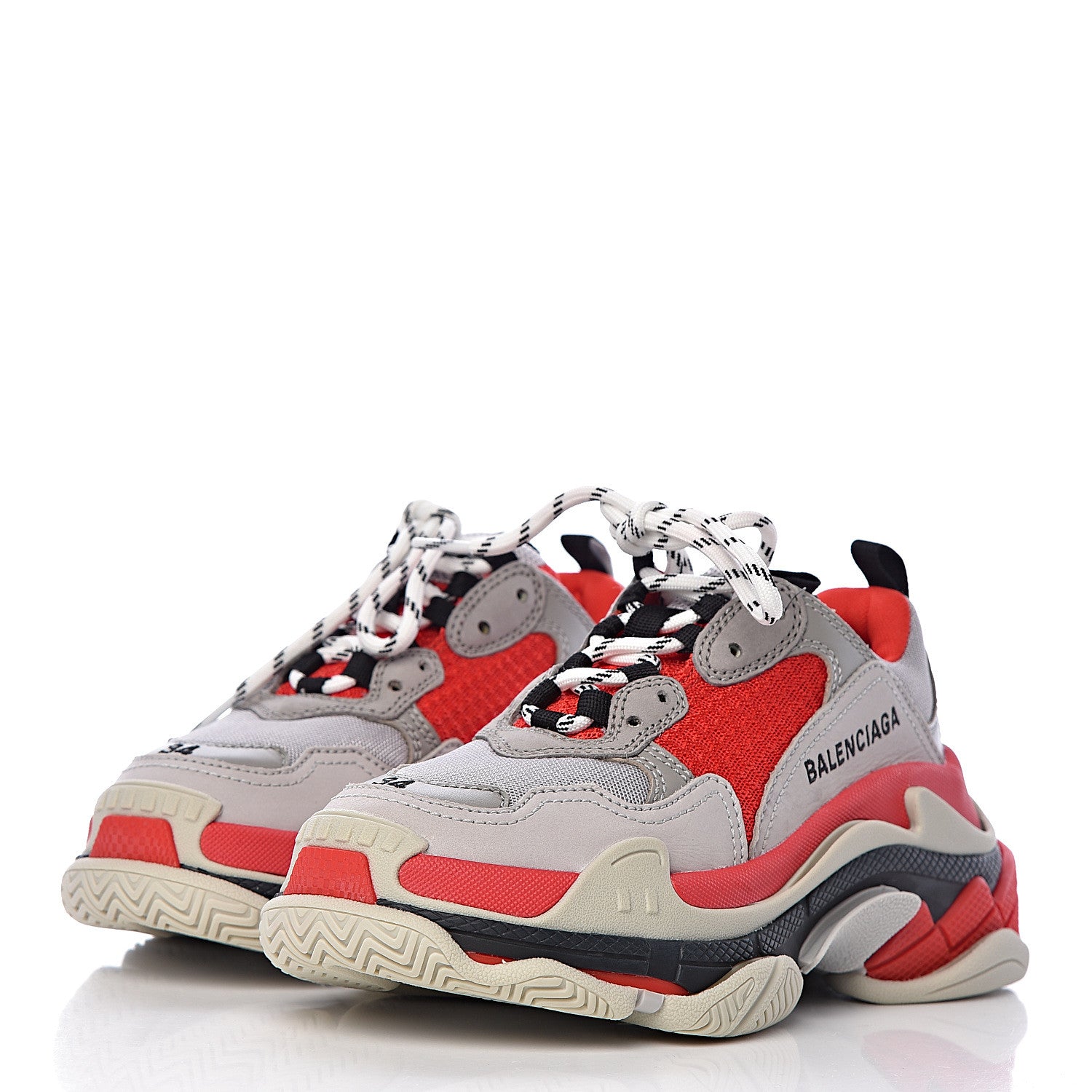 Balenciaga Fabric Mesh Womens Triple S Sneakers 34 Red Grey White 3 of 8