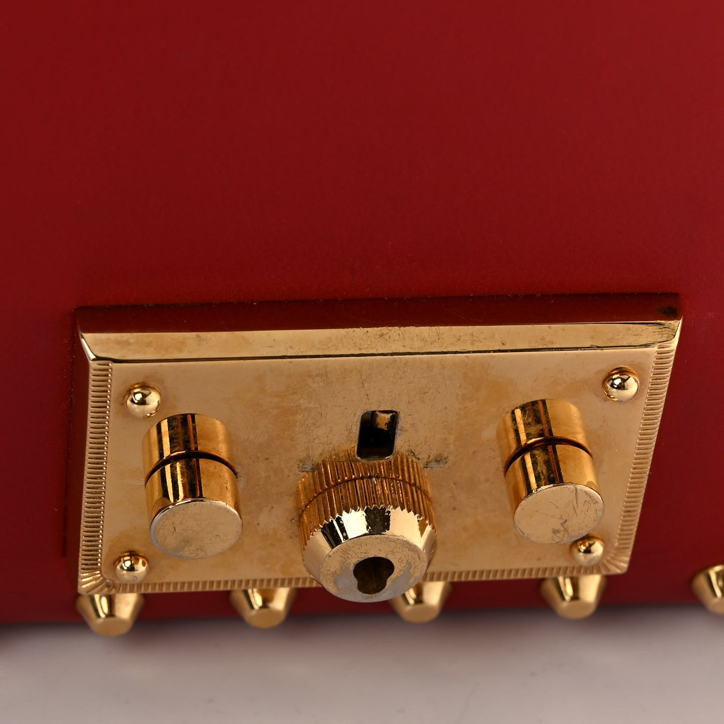 Calfskin Studded Small Padlock Shoulder Bag Hibiscus Red