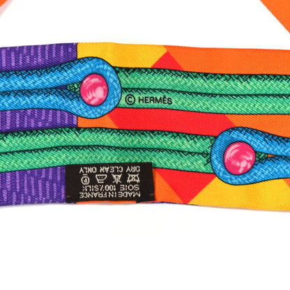 Hermes Silk Brandebourgs Twilly Orange Bouton D'Or Violet 4 of 4