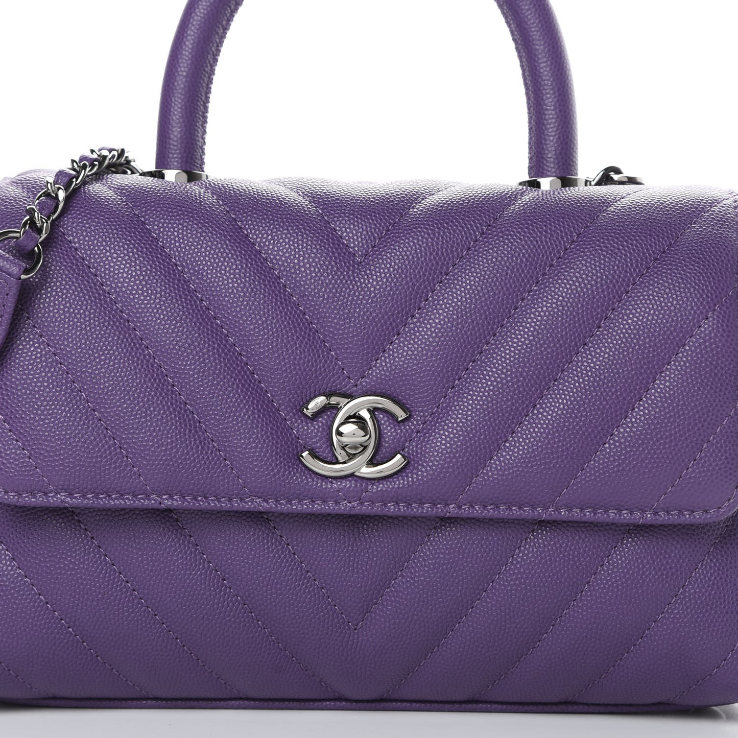 Caviar Chevron Quilted Mini Coco Handle Flap Purple